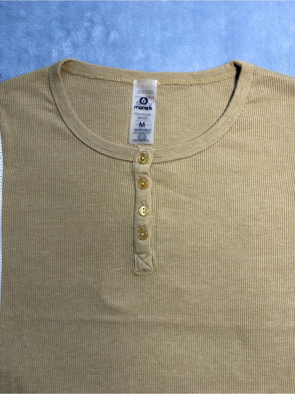 Mono B Ribbed Henley Crop Top - Mustard - Picture 7 of 8
